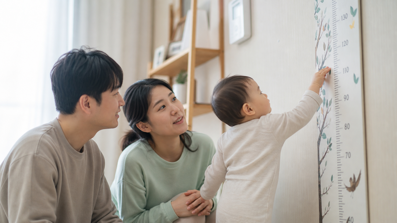 한국 부모가 아기의 성장을 세심히 관찰하는 모습