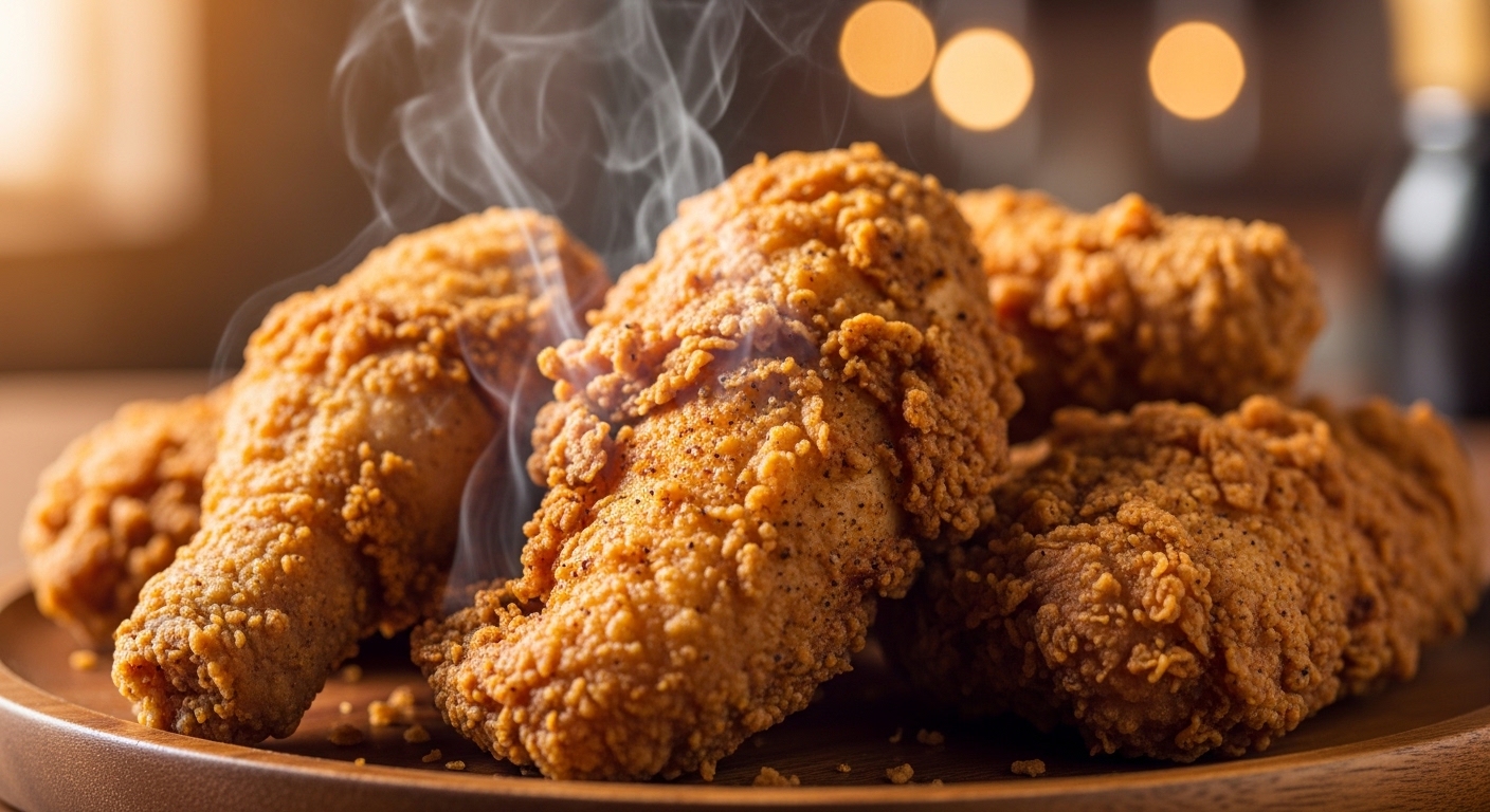 김이 모락모락 나는 바삭한 후라이드 치킨