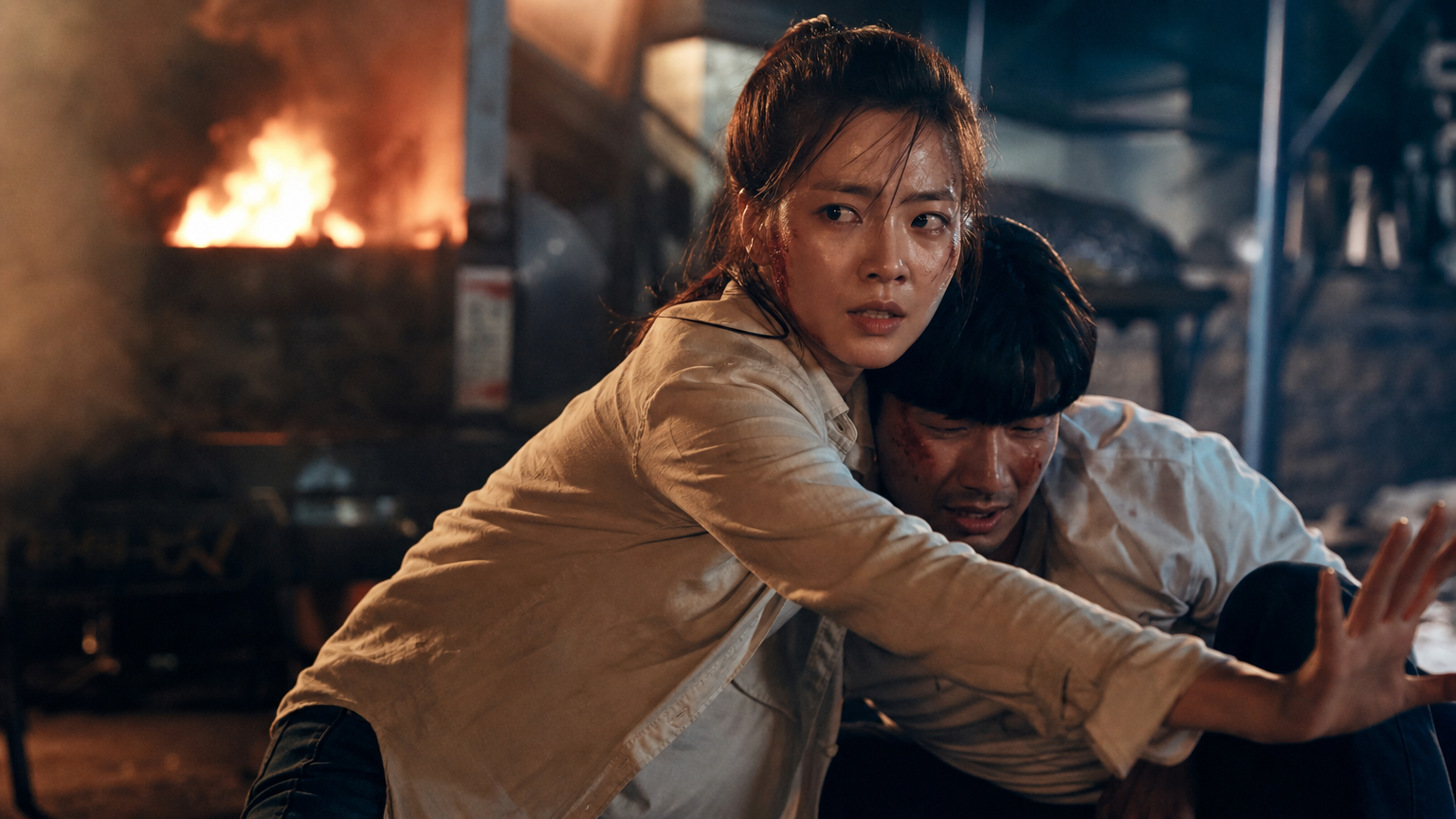 위기의 순간 남편을 보호하는 용감한 한국 여성