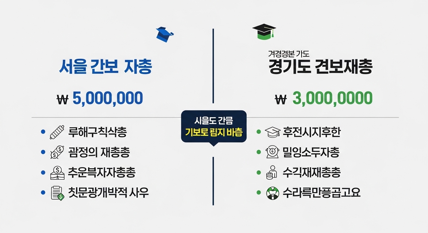 서울시와 경기도 학생들의 지원 금액 차이를 보여주는 인포그래픽 스타일의 차트