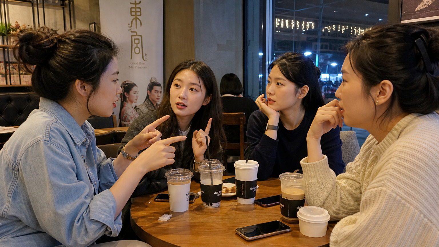 카페에서 '동궁' 결말을 토론하는 드라마 팬들의 모습