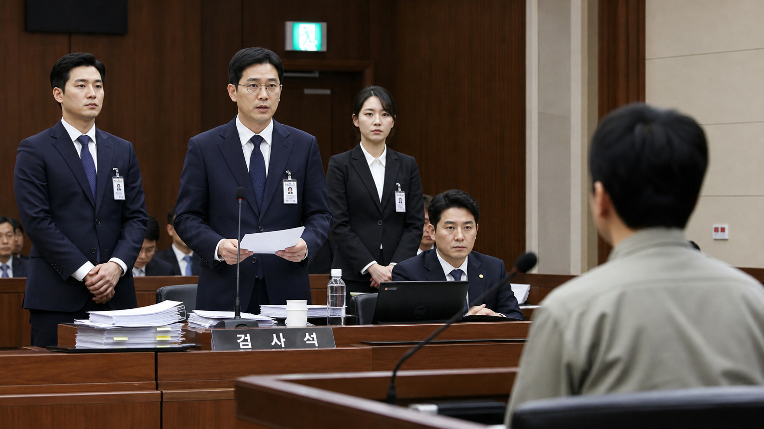 법정에서 검사들이 중범죄 혐의를 제기하는 장면