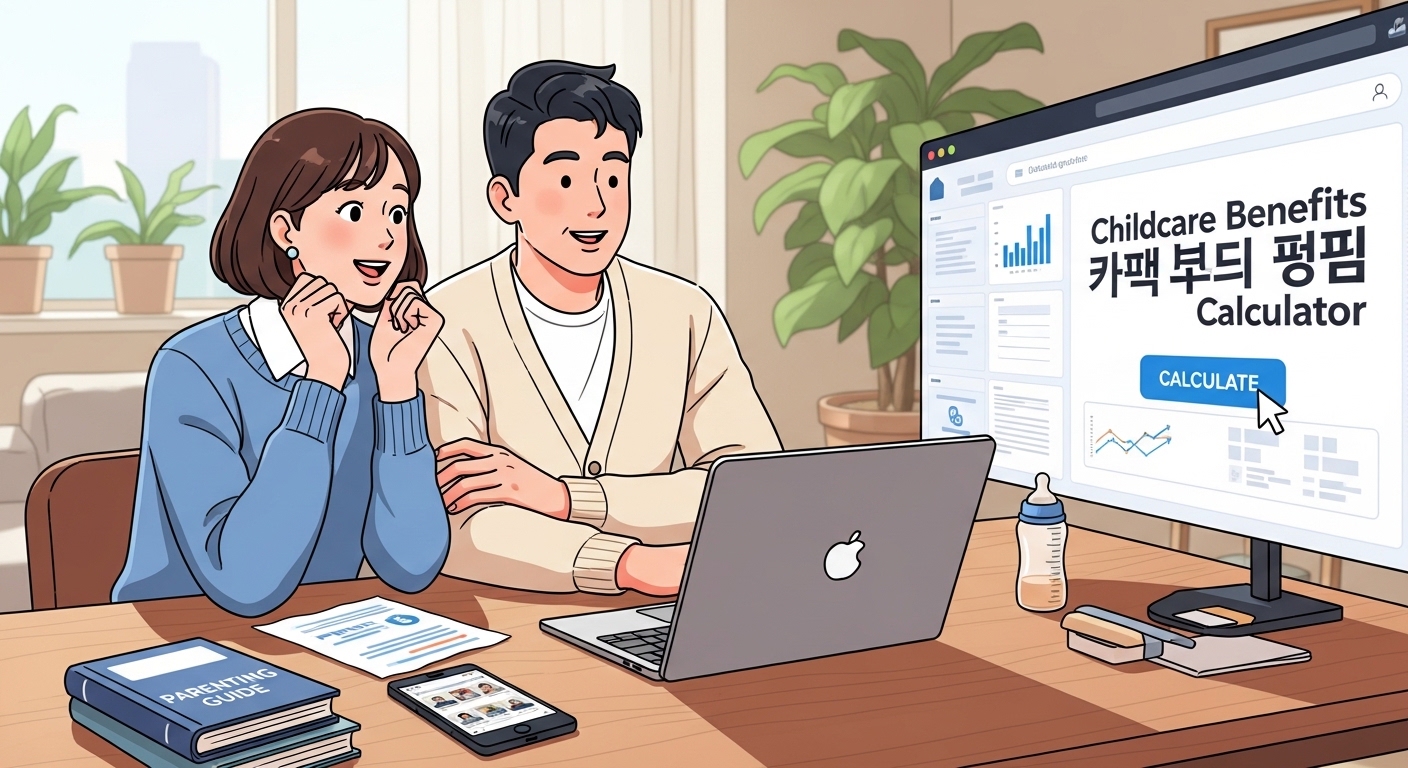 온라인 리소스를 탐색하며 미래 계획을 세우는 한국 부모들의 희망찬 표정