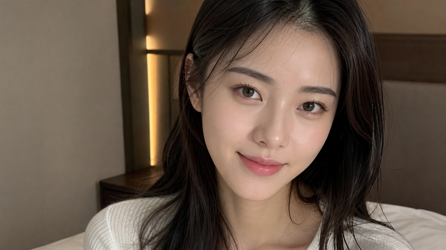 얼굴형과 조화를 이루는 아치형 눈썹을 가진 한국 여성의 은은한 메이크업