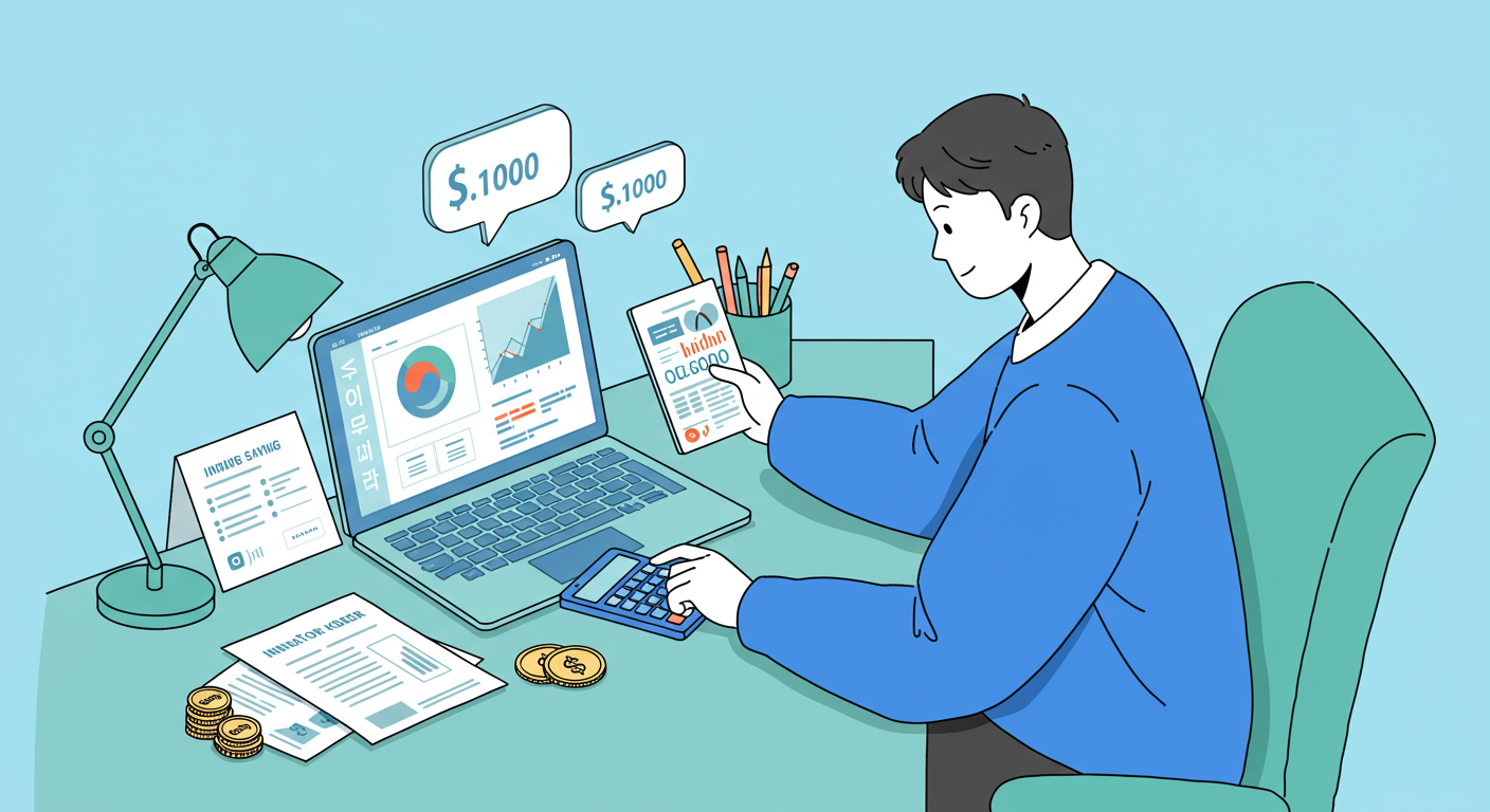 미래 목표를 위해 돈을 저축하는 현대 한국 청년의 모습