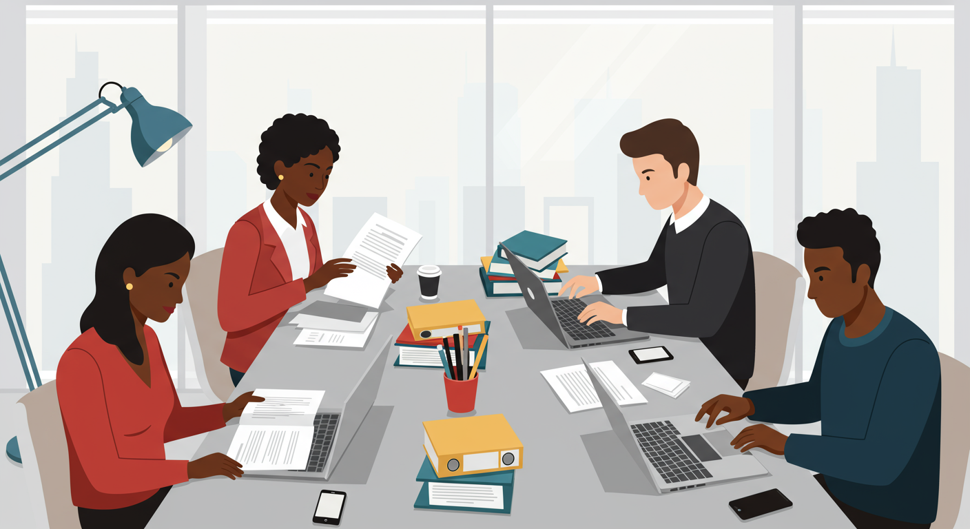 온라인으로 서류를 준비하여 제출하는 젊은 직장인들