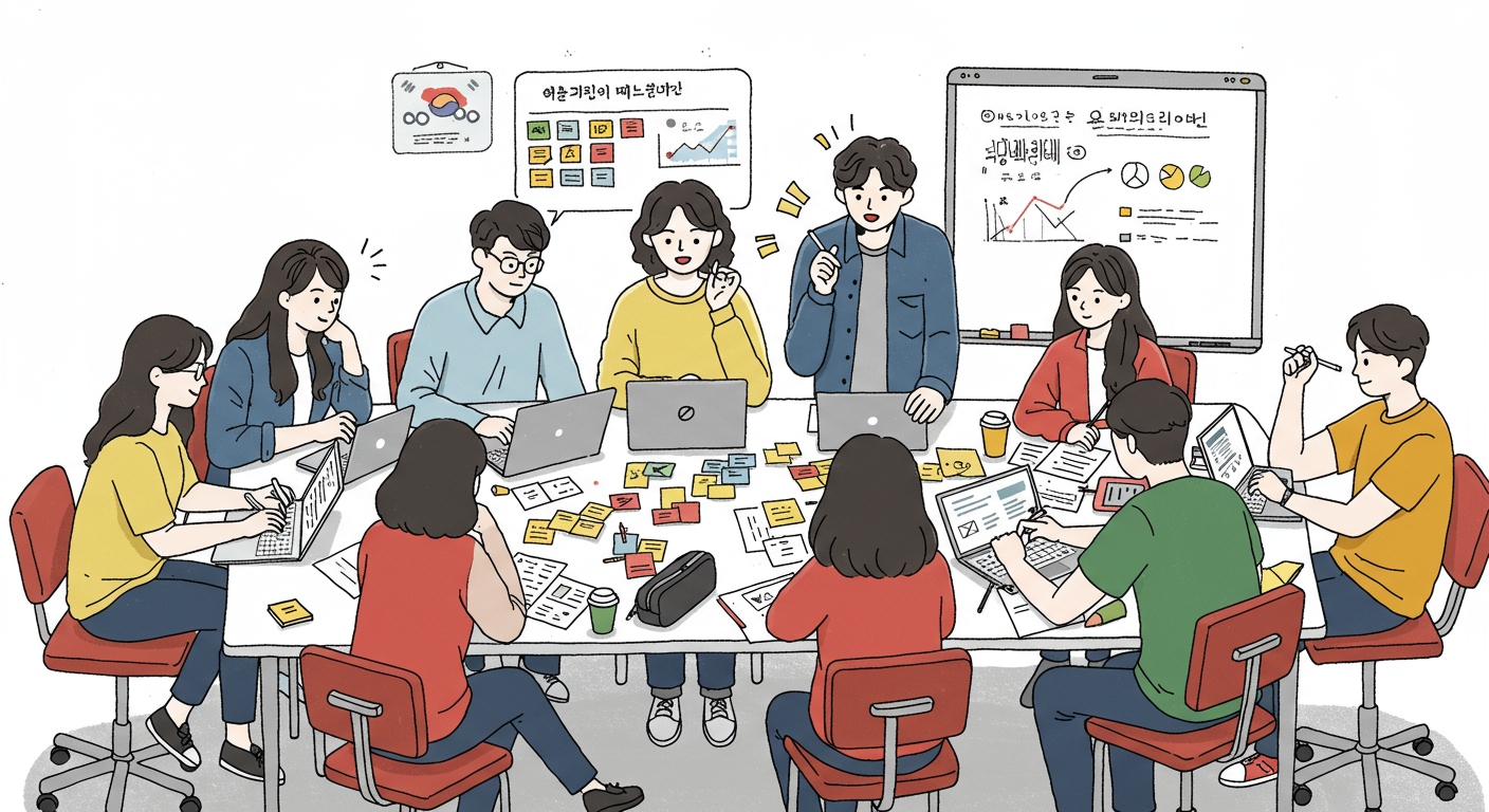 선정 확률을 높이기 위한 전략적 계획 회의 장면