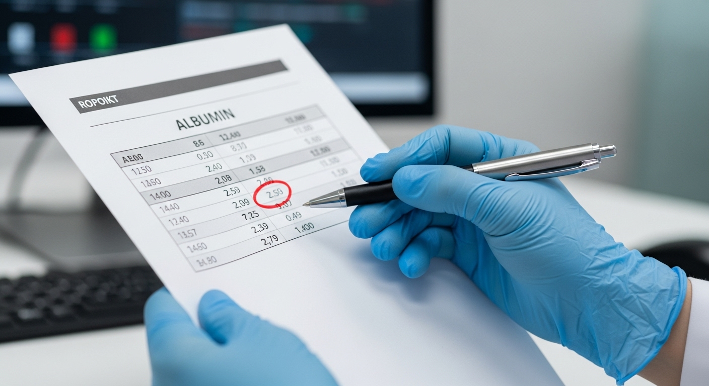의료 보고서에서 앨부민 수치를 평가하는 의료 전문가