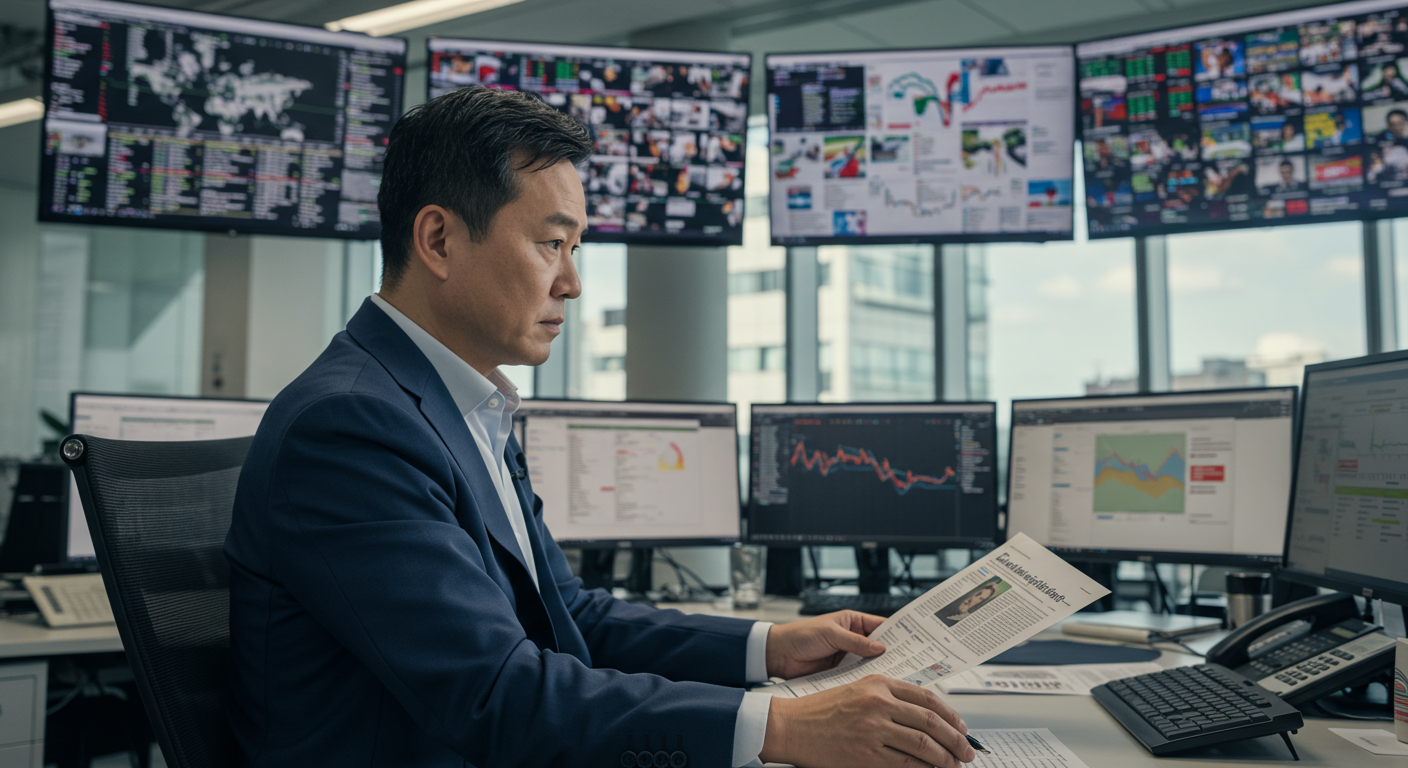 현대적인 사무실에서 미디어를 분석하는 정치 분석가의 모습