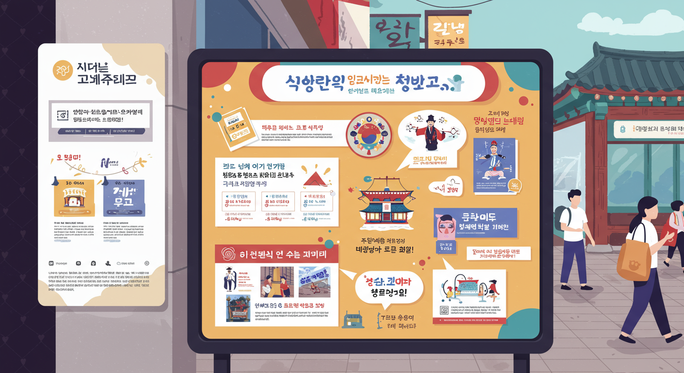 스포츠 상품권과 문화 할인 등의 다양한 혜택이 공공장소 게시판에 표시된 모습