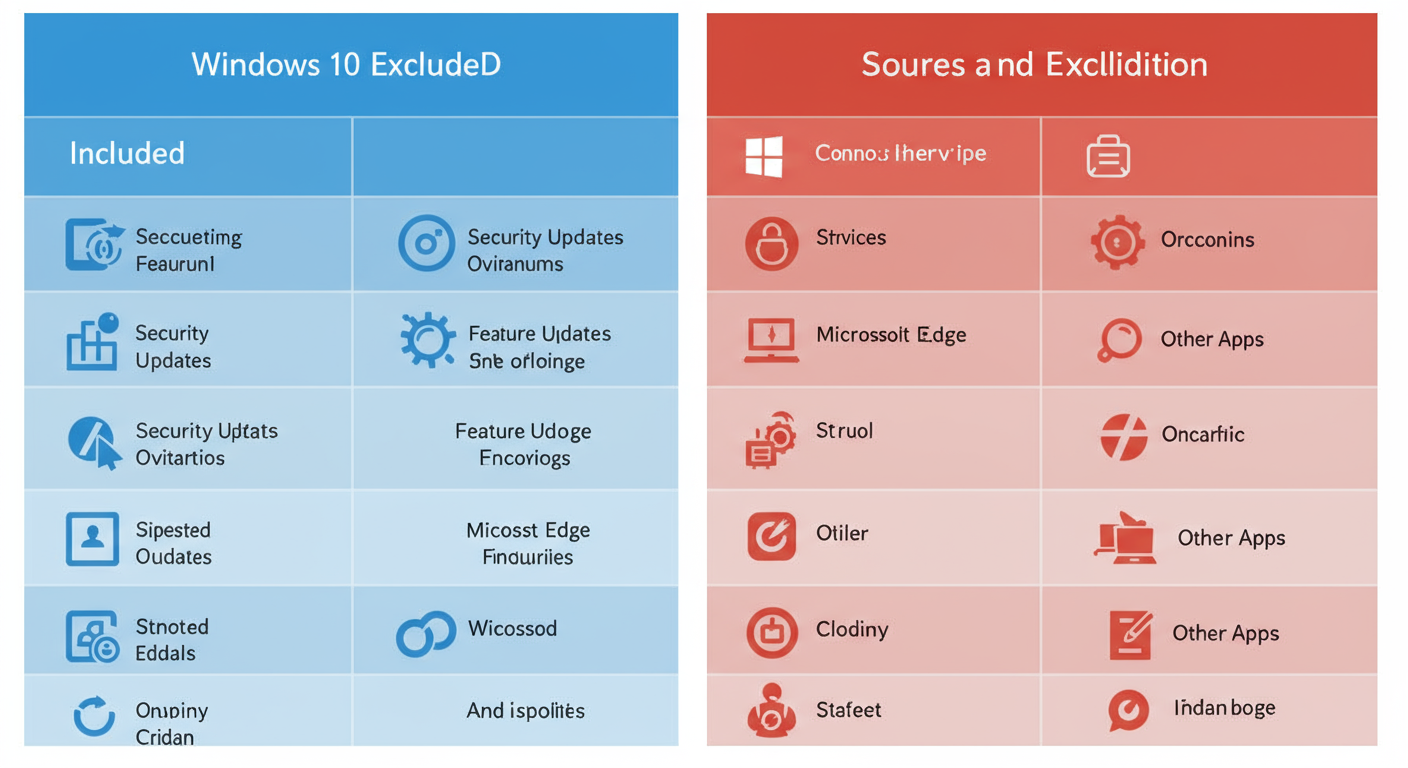 윈도우 10 ESU 프로그램에서 제공되는 것과 제공되지 않는 것을 비교하는 차트