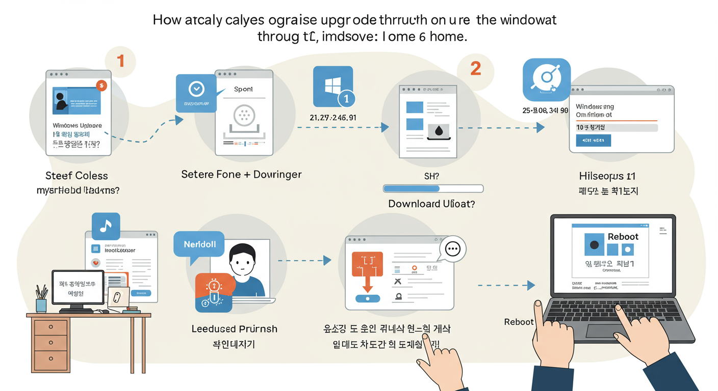집에서 자동 업그레이드를 진행하는 과정의 단계별 가이드 이미지
