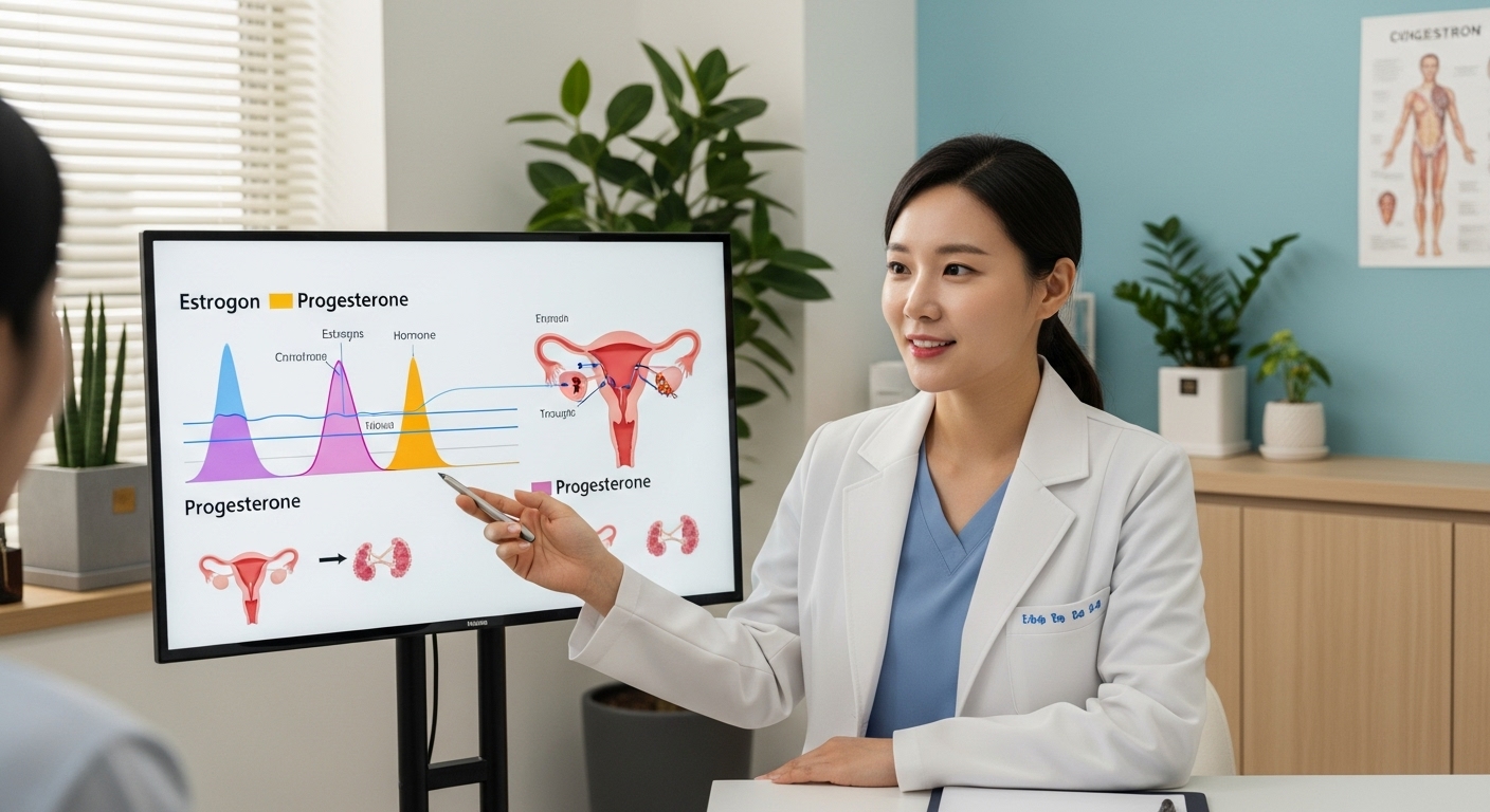 의사가 호르몬 역할을 설명하는 모습