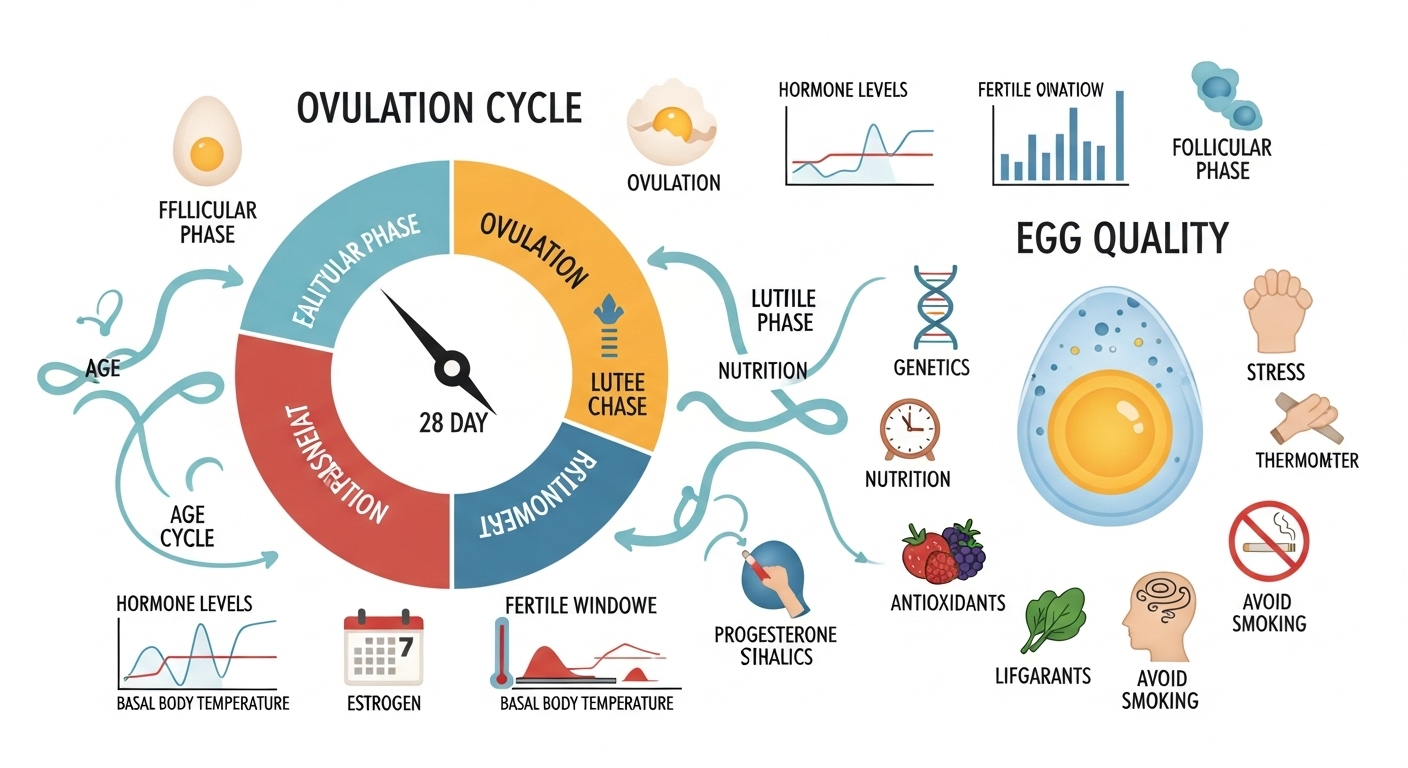 임신에 영향을 미치는 다양한 요소를 보여주는 인포그래픽