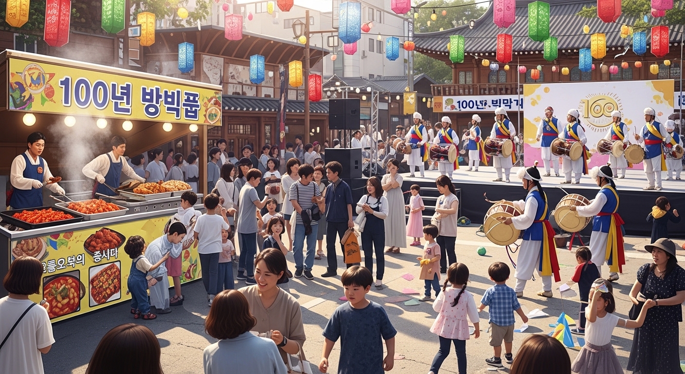 다양한 사람들이 참여한 가운데 축제 분위기로 진행되는 백주년 기념 행사