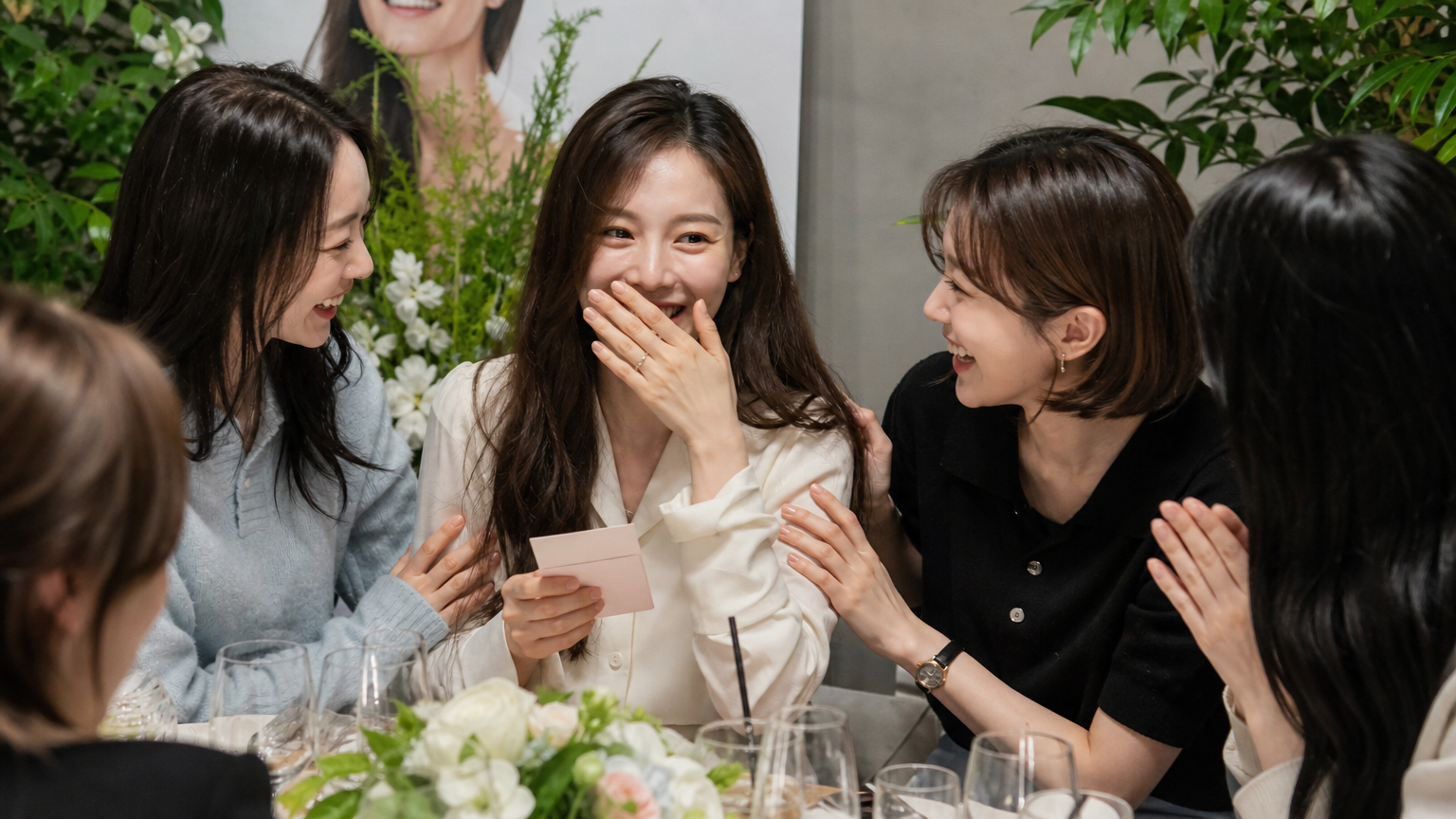 연기 경력 중 처음으로 결혼 소식을 전하는 여배우의 축하받는 순간