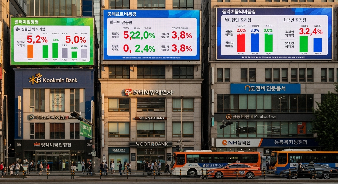 주요 은행 외부에 이자율 비교 차트가 표시된 모습