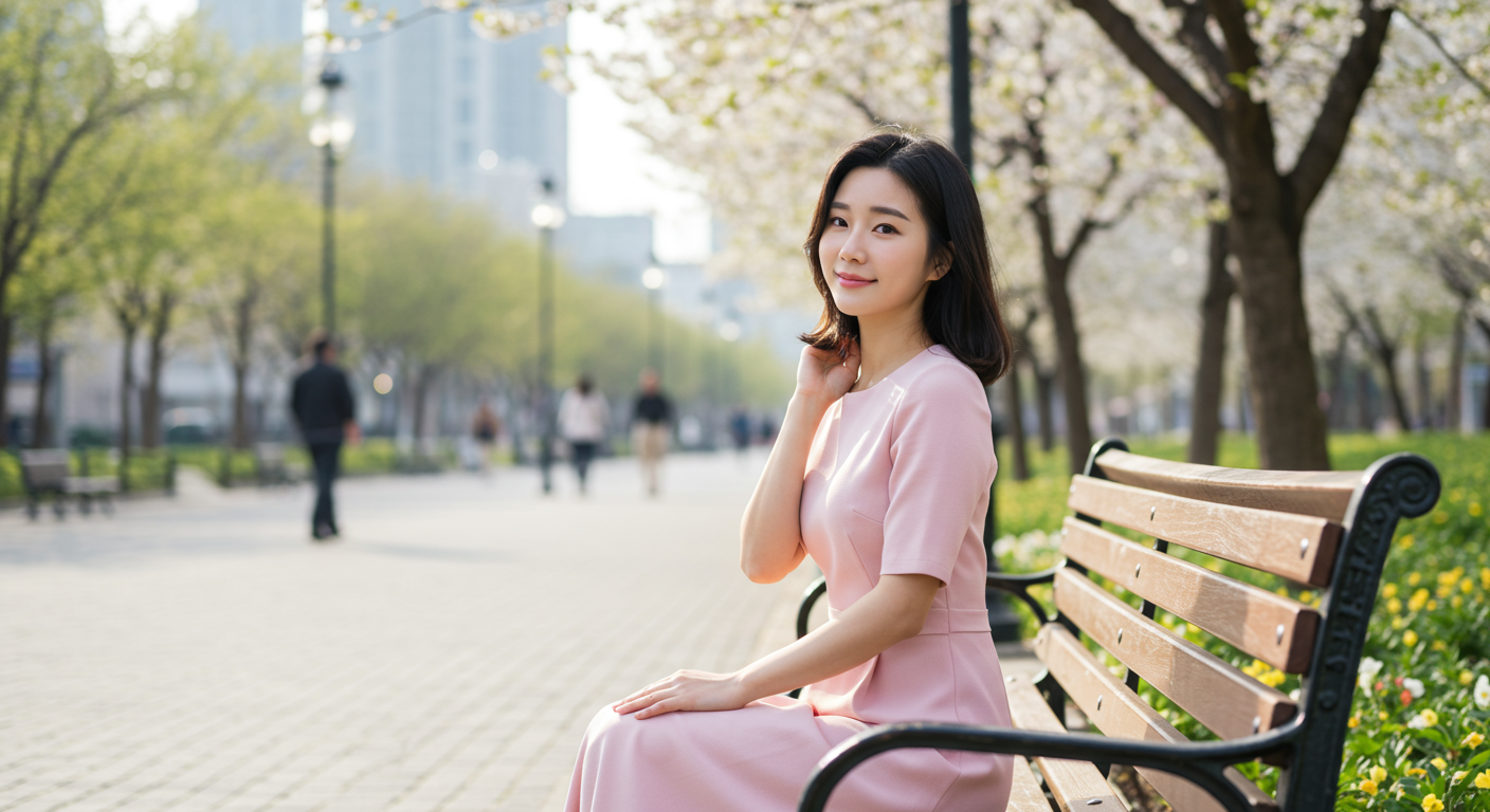 파스텔톤 드레스를 입고 우아함을 뽐내는 현대적 여성