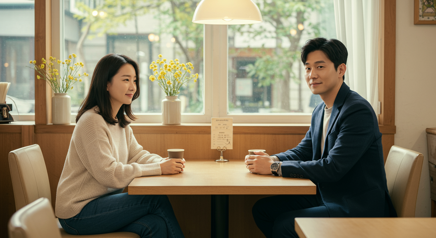 카페에서 서로 다른 성격을 가진 커플이 함께 있는 모습