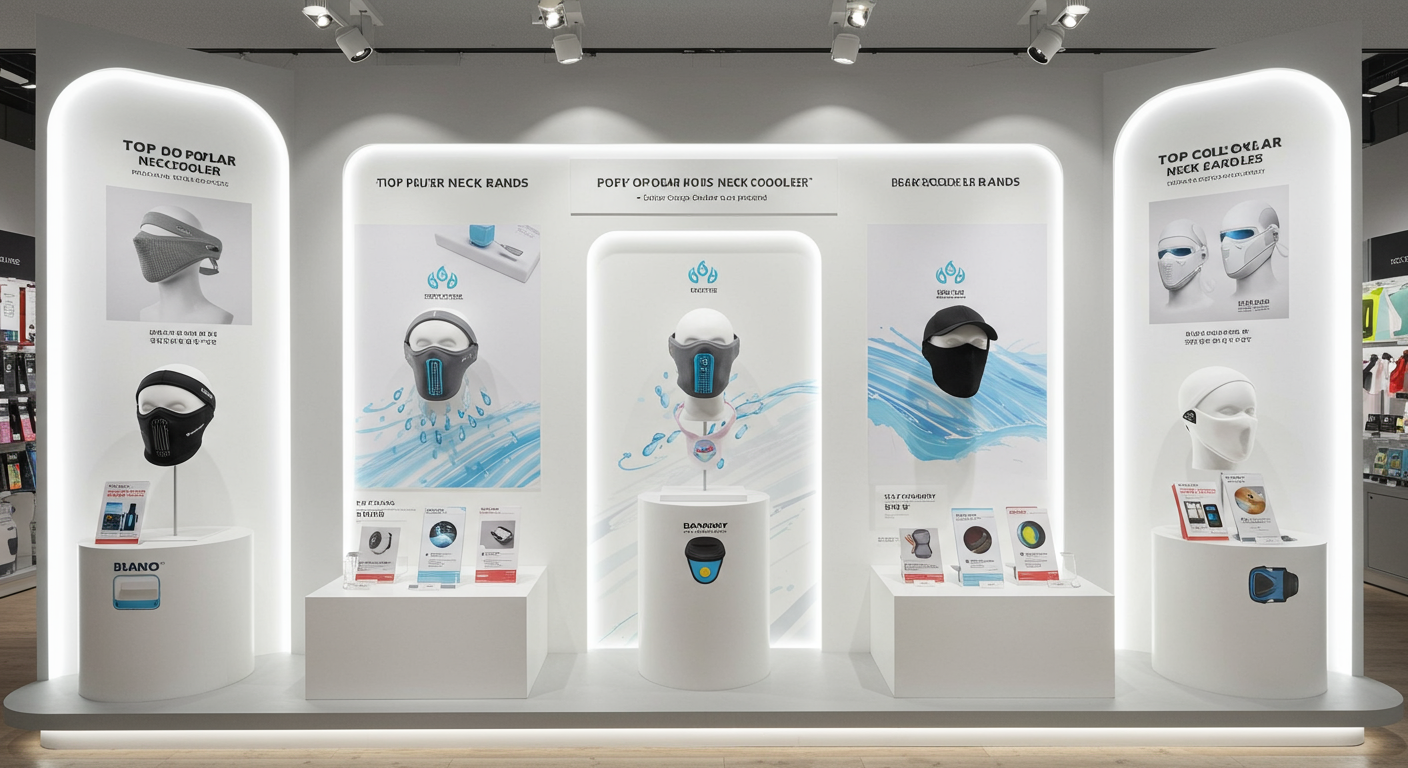 한국의 인기 있는 다섯 개 넥쿨러 브랜드 제품이 진열된 모습