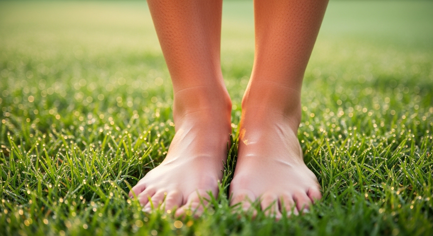 잔디 위 발바닥 클로즈업 이미지