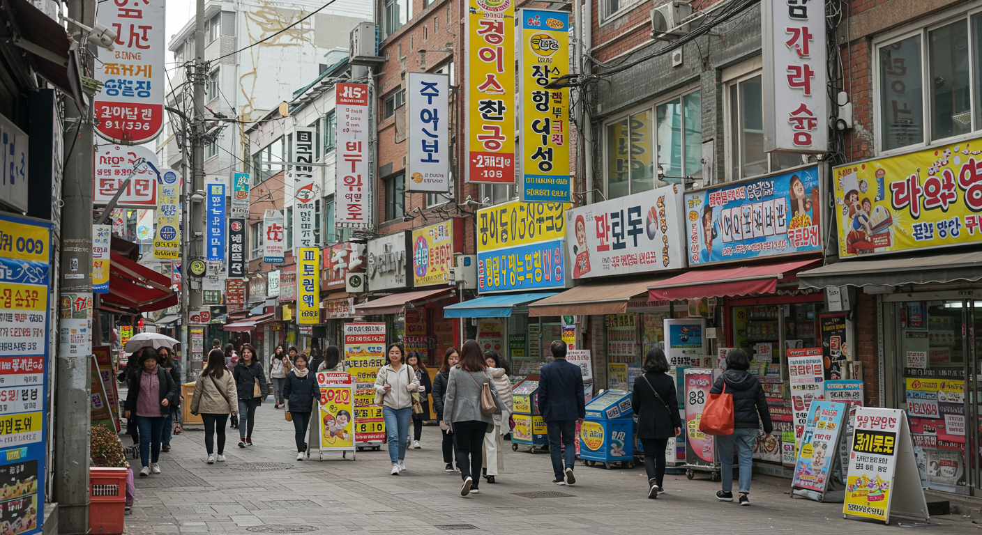전국에 위치한 다양한 복권 판매점과 사람들이 드나드는 도시 거리 풍경