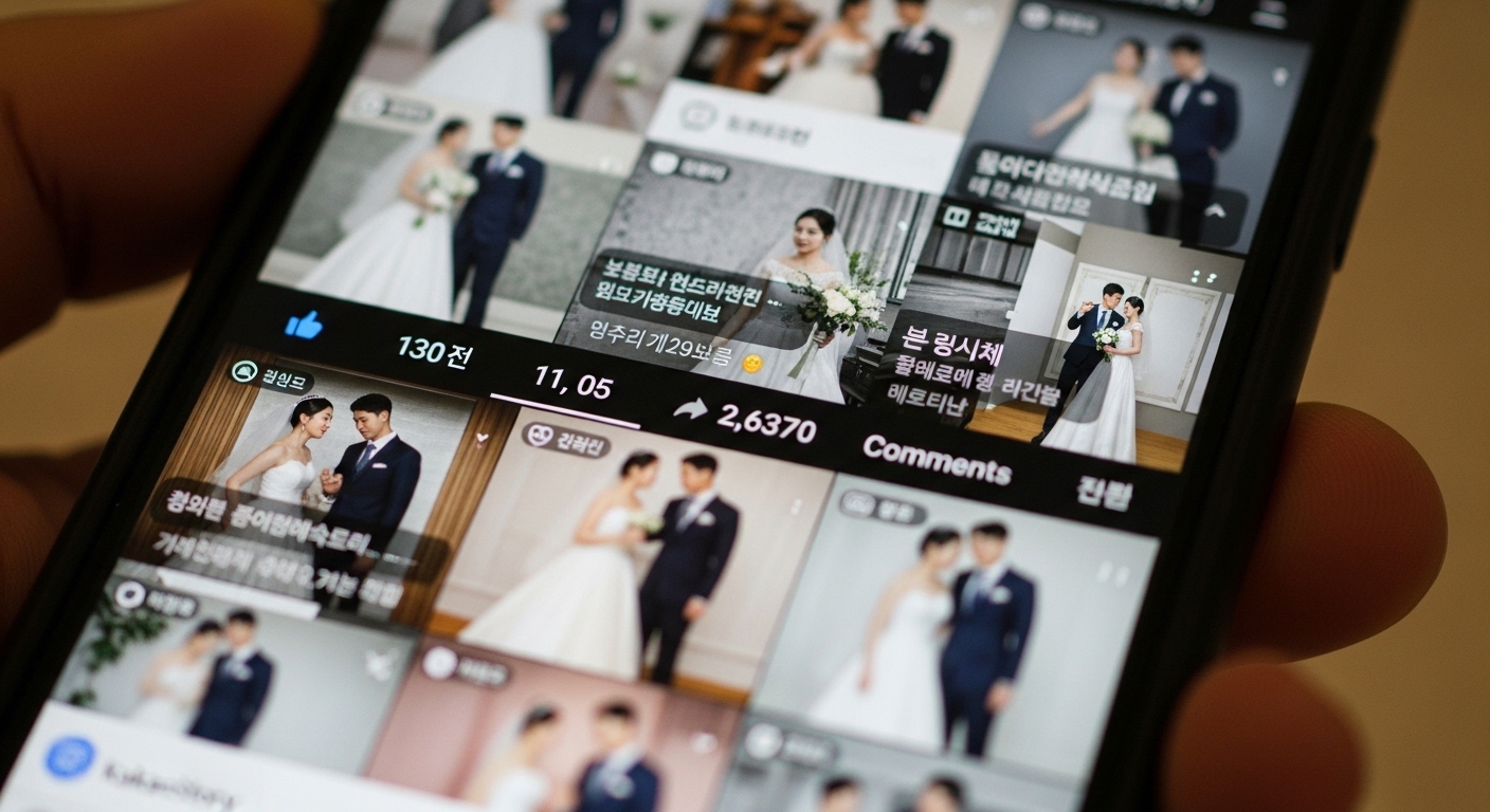 스마트폰 화면에 공개된 웨딩 사진과 그 확산 모습