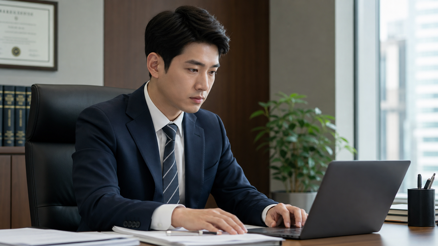 현대적인 사무실에서 업무에 집중하고 있는 직장인의 모습