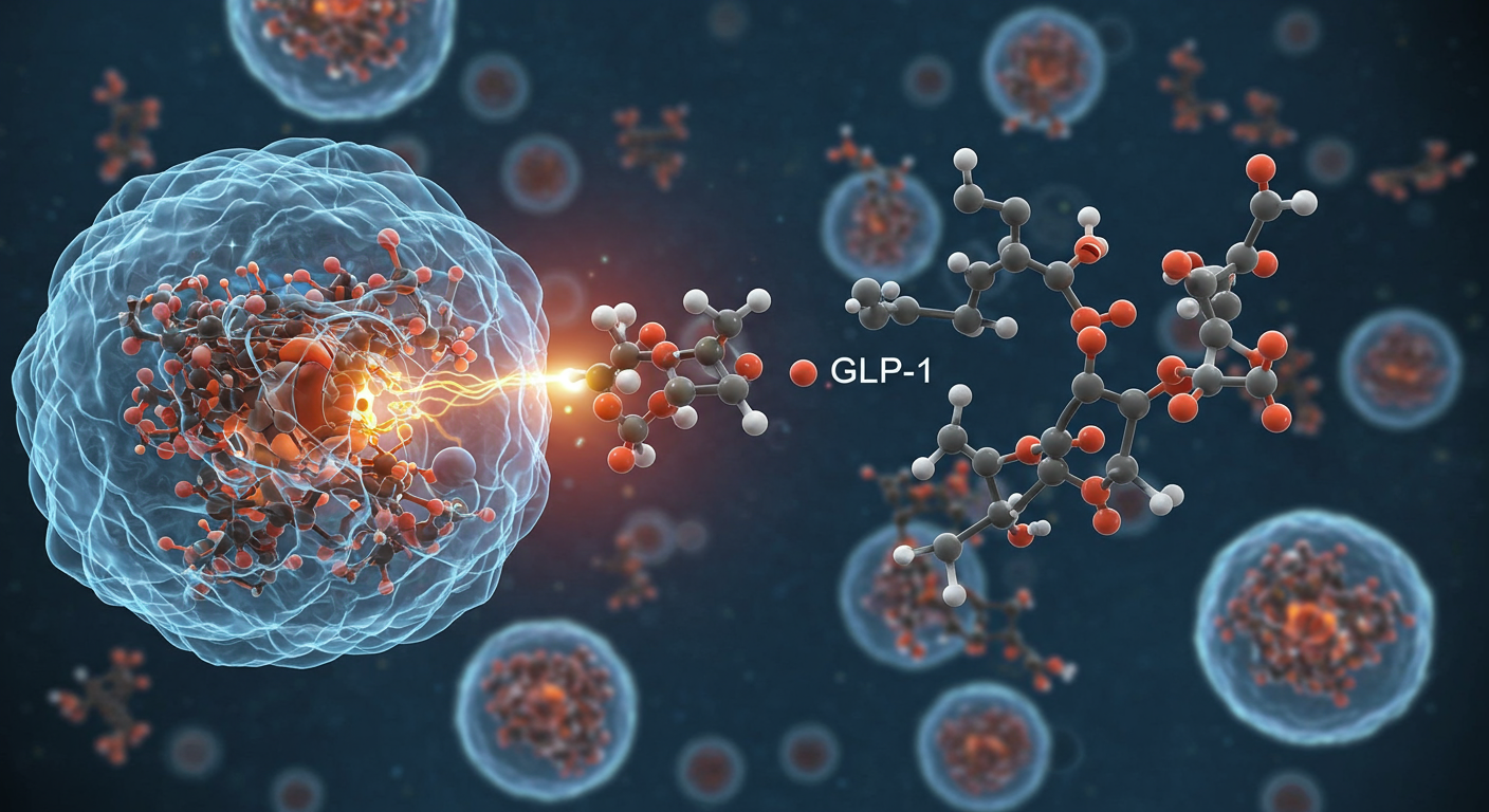 GLP-1 호르몬이 뇌 세포와 상호작용하는 분자 구조 시각화