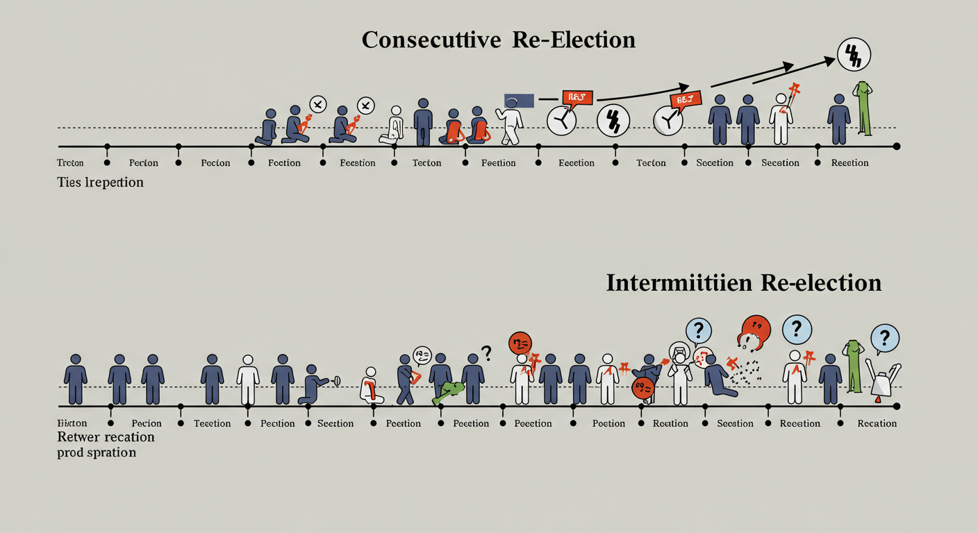 연속 재선과 비연속 재선 시스템의 차이를 보여주는 개념적 일러스트