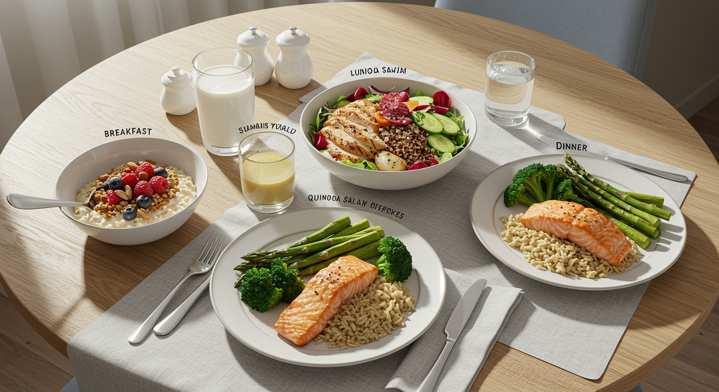 주방 카운터 위에 고구마와 콩류, 견과류 등 다양한 당뇨 식단이 놓여 있는 모습