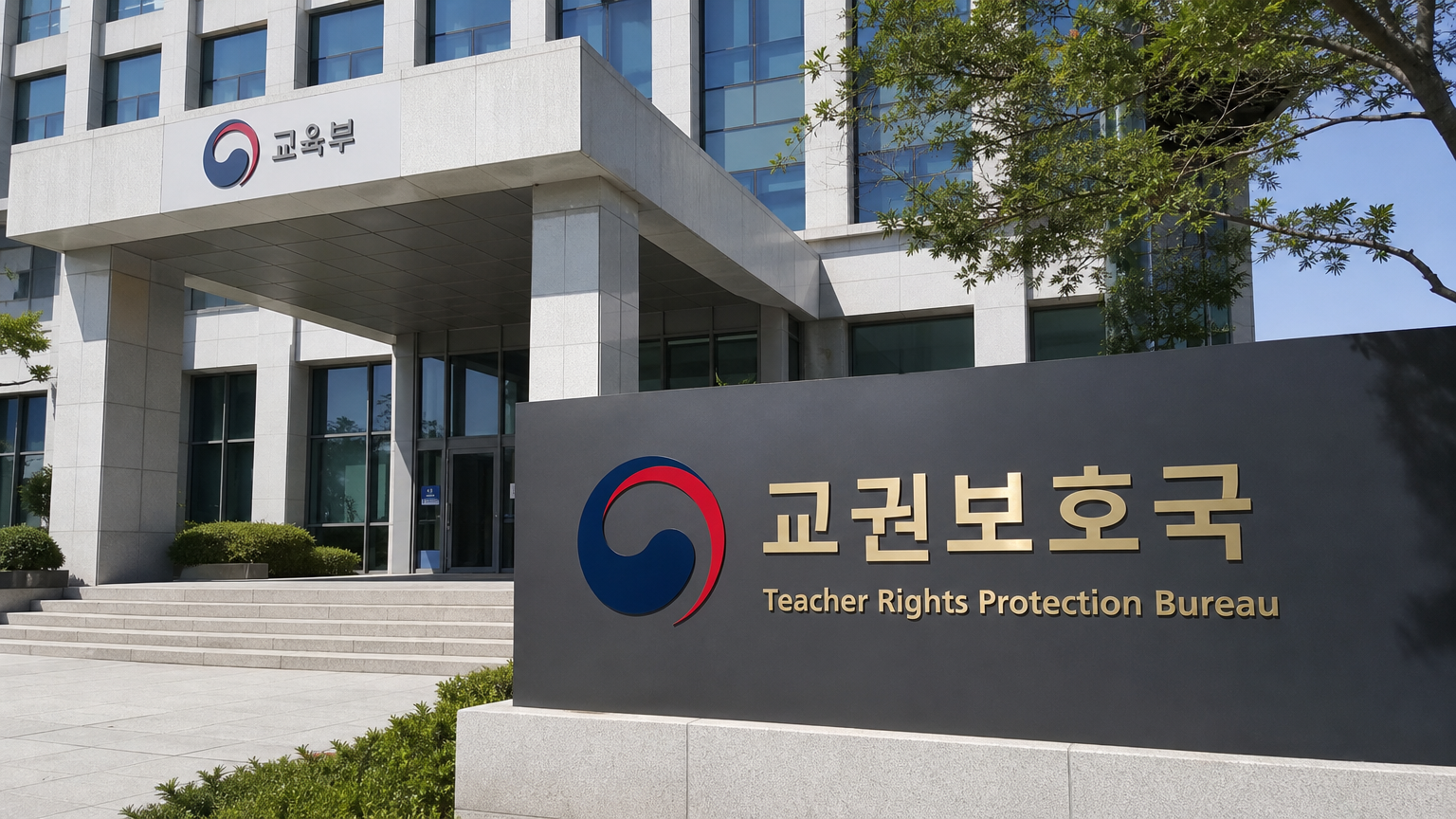 한국 내 교권보호국의 설립을 나타내는 정부청사 건물 이미지