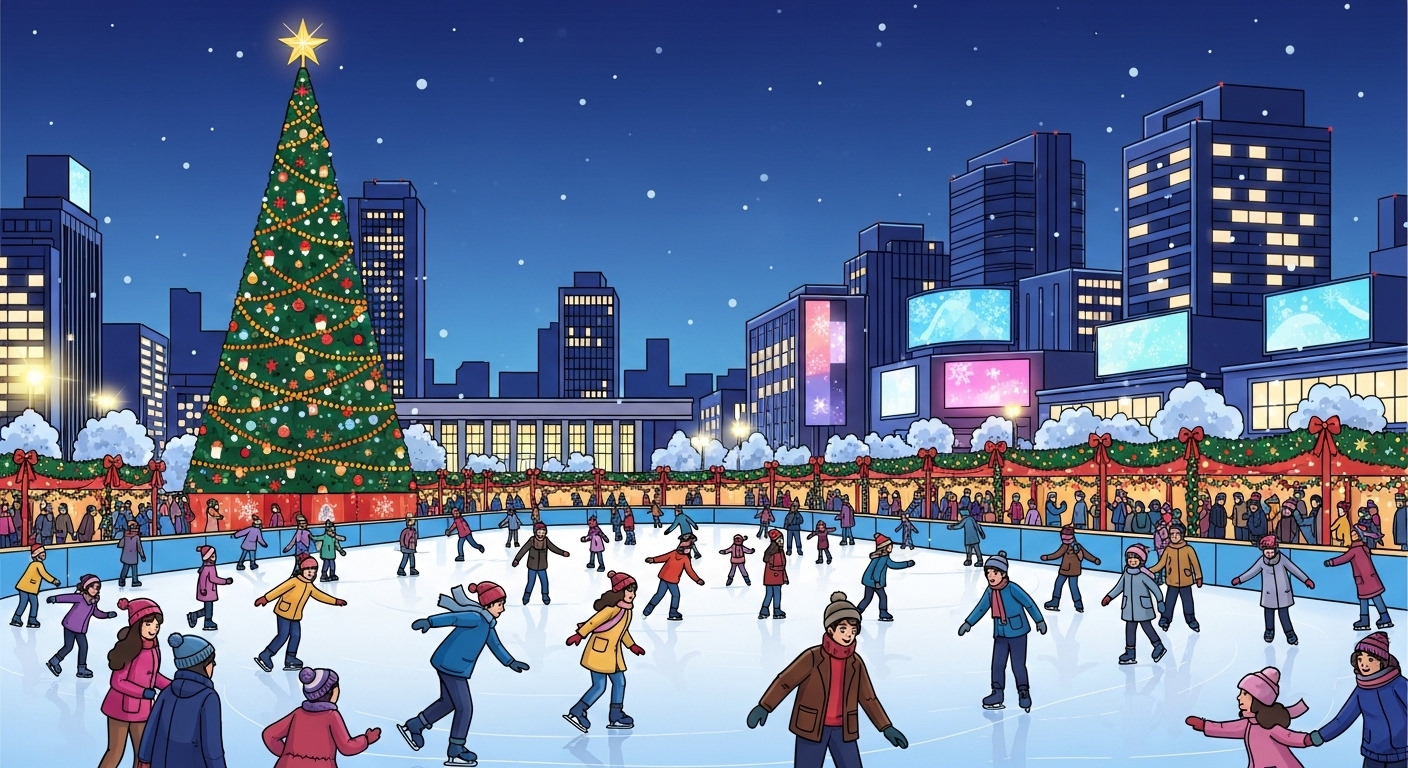 서울광장에서 사람들이 스케이팅을 즐기고 있는 활기찬 겨울 풍경