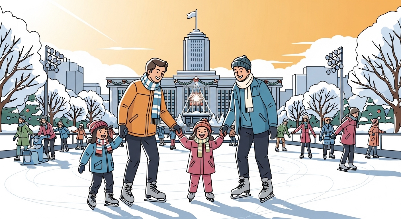 가족들이 서울광장에서 함께 즐거운 시간을 보내며 겨울 추억을 쌓는 모습