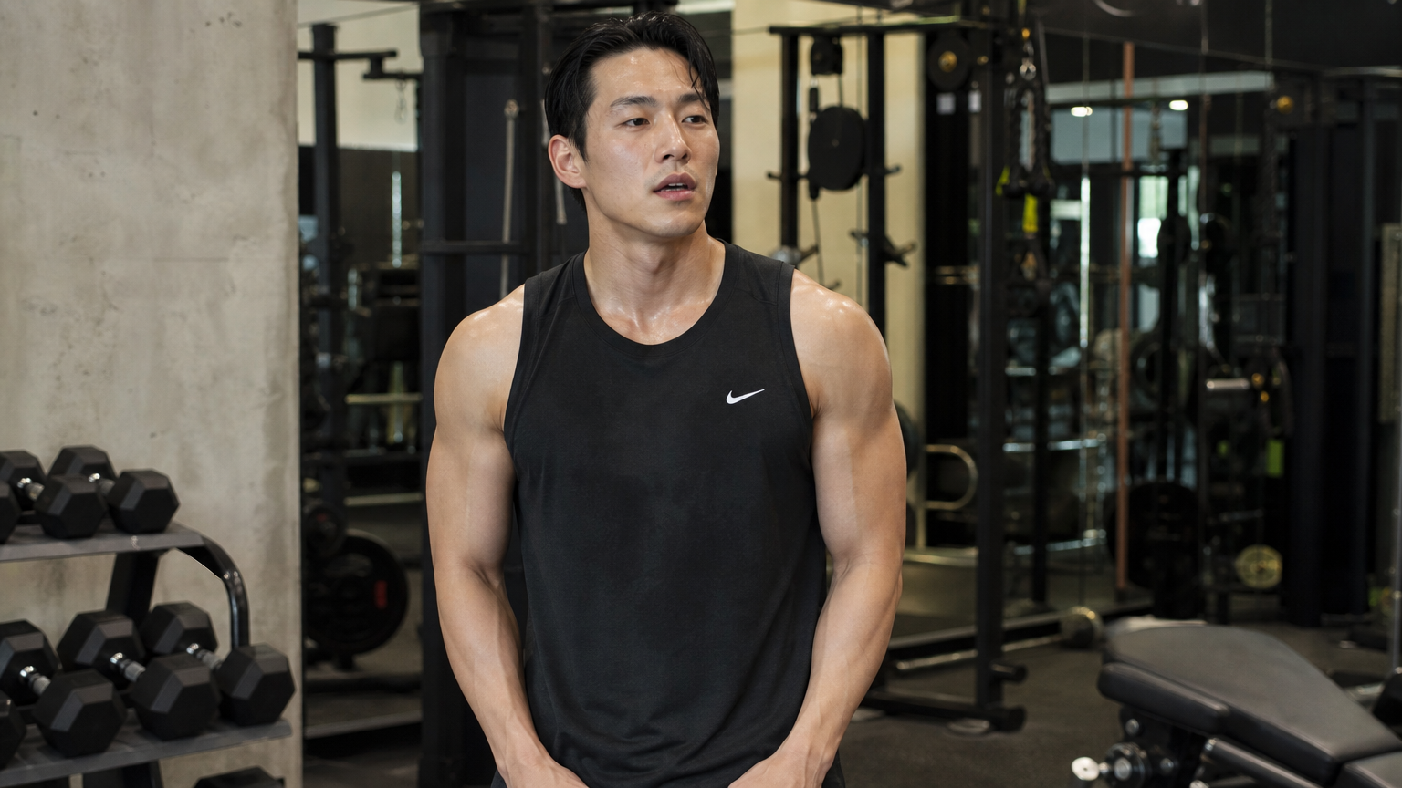 역할을 위해 체력 단련과 변신에 전념하는 배우의 헬스장 훈련 모습