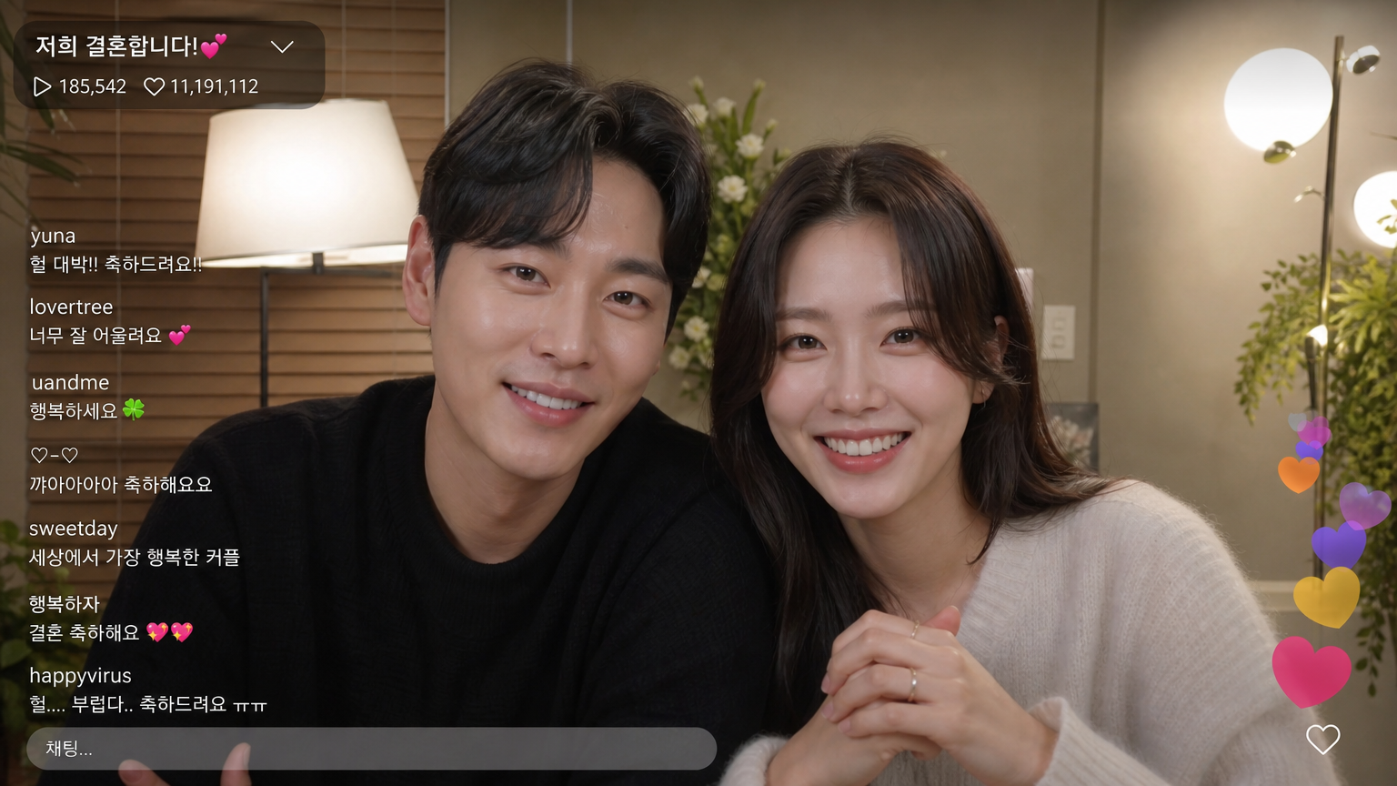 비디오 통화로 결혼 소식을 전하는 행복한 커플의 따뜻한 순간