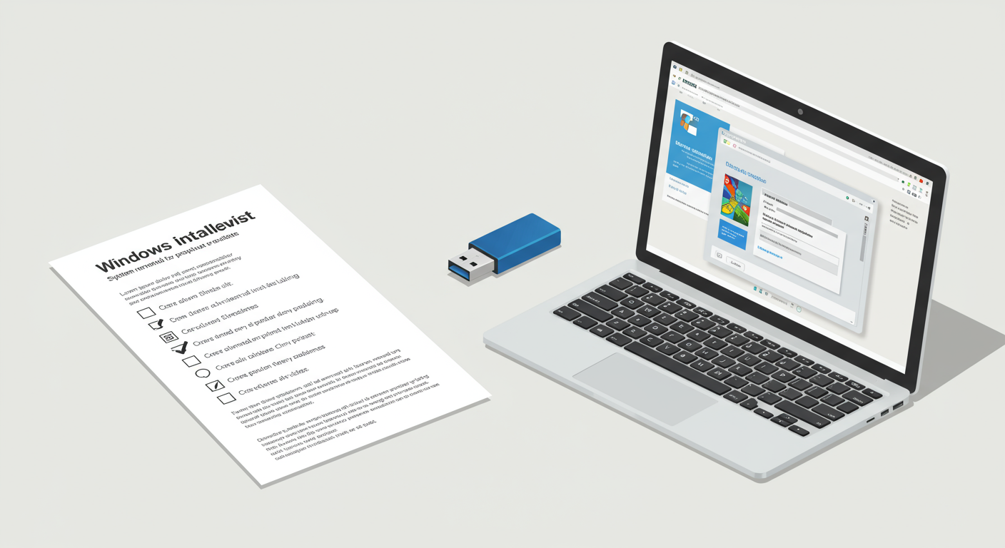 윈도우 설치에 필요한 준비물을 나열한 책상 위의 모습