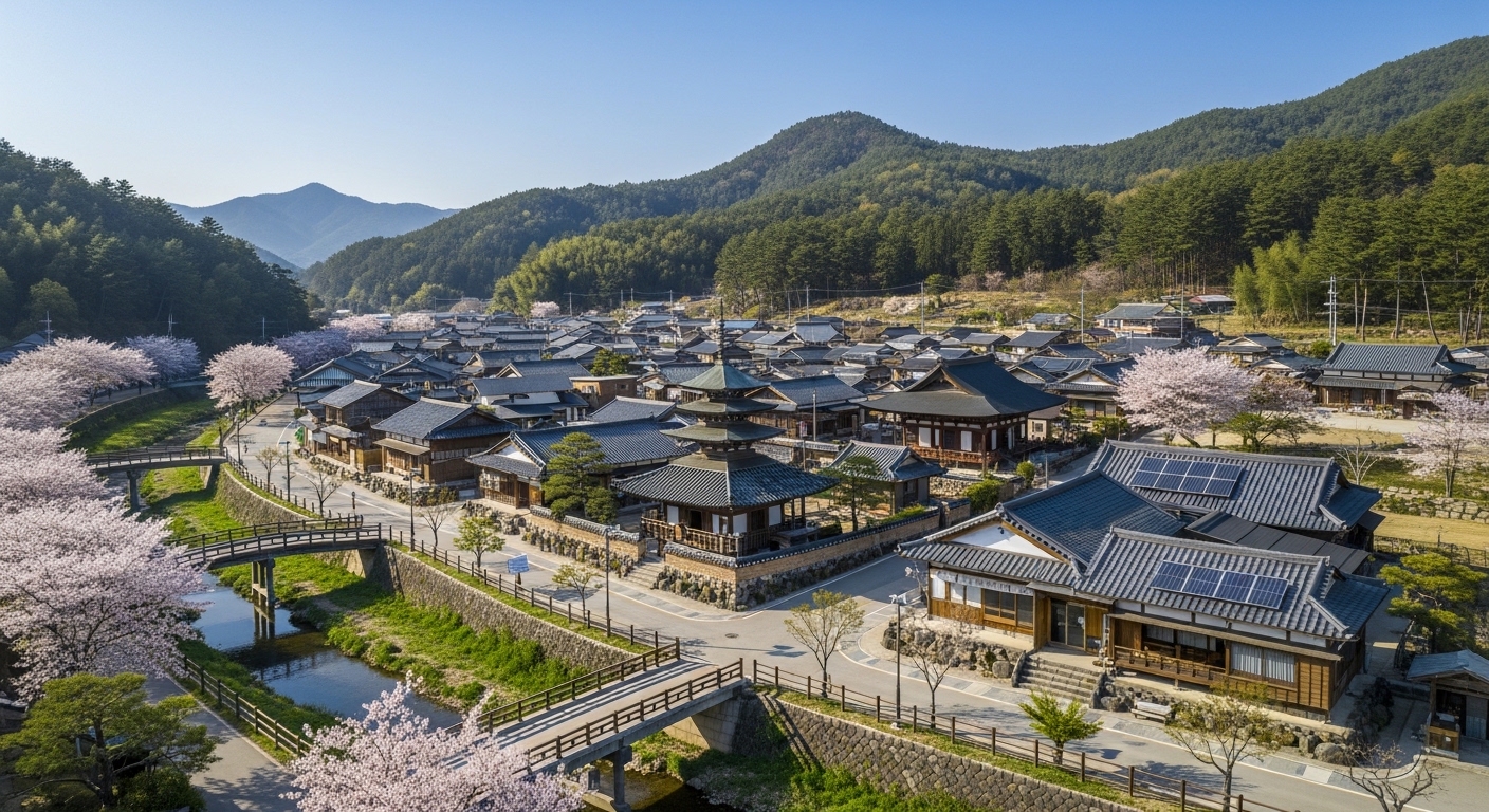 동두천에 위치한 전통과 현대가 조화를 이룬 작은 일본 마을의 전경
