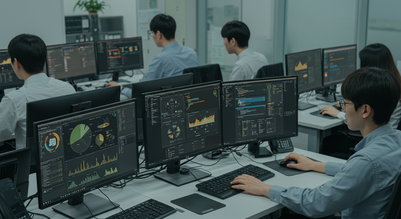 컴퓨터 화면에 AI 소프트웨어 인터페이스가 보이는 장면