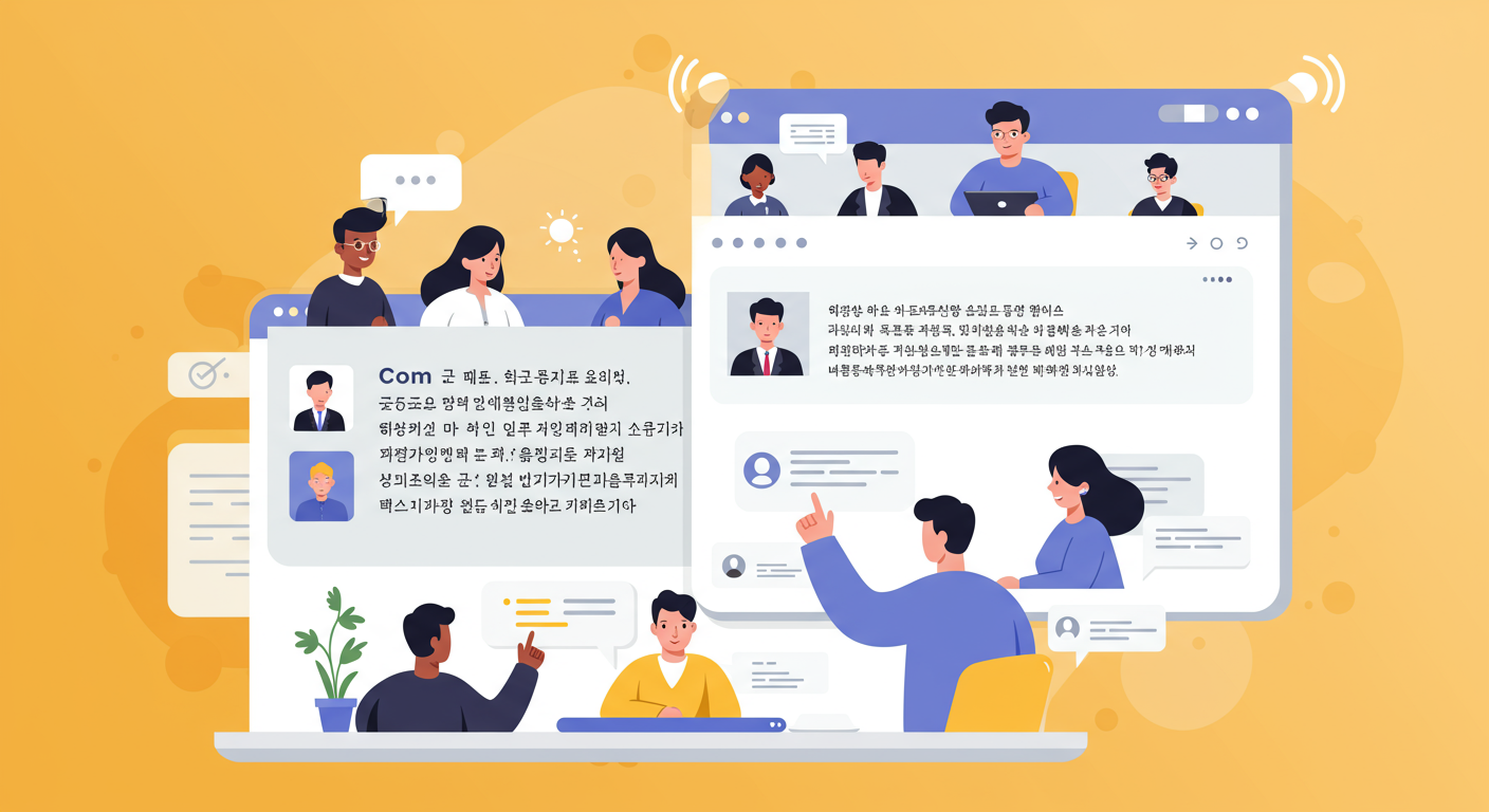 첨단 녹취 도구를 사용하여 가상 회의실에서 협력하는 비즈니스 팀