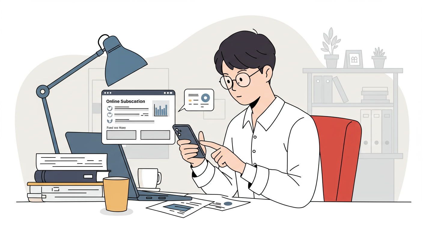 집에서 스마트폰으로 보조금을 온라인 신청 중인 젊은 사업가