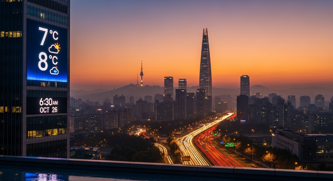 서울 도심 스카이라인과 대기오염이 보이는 풍경