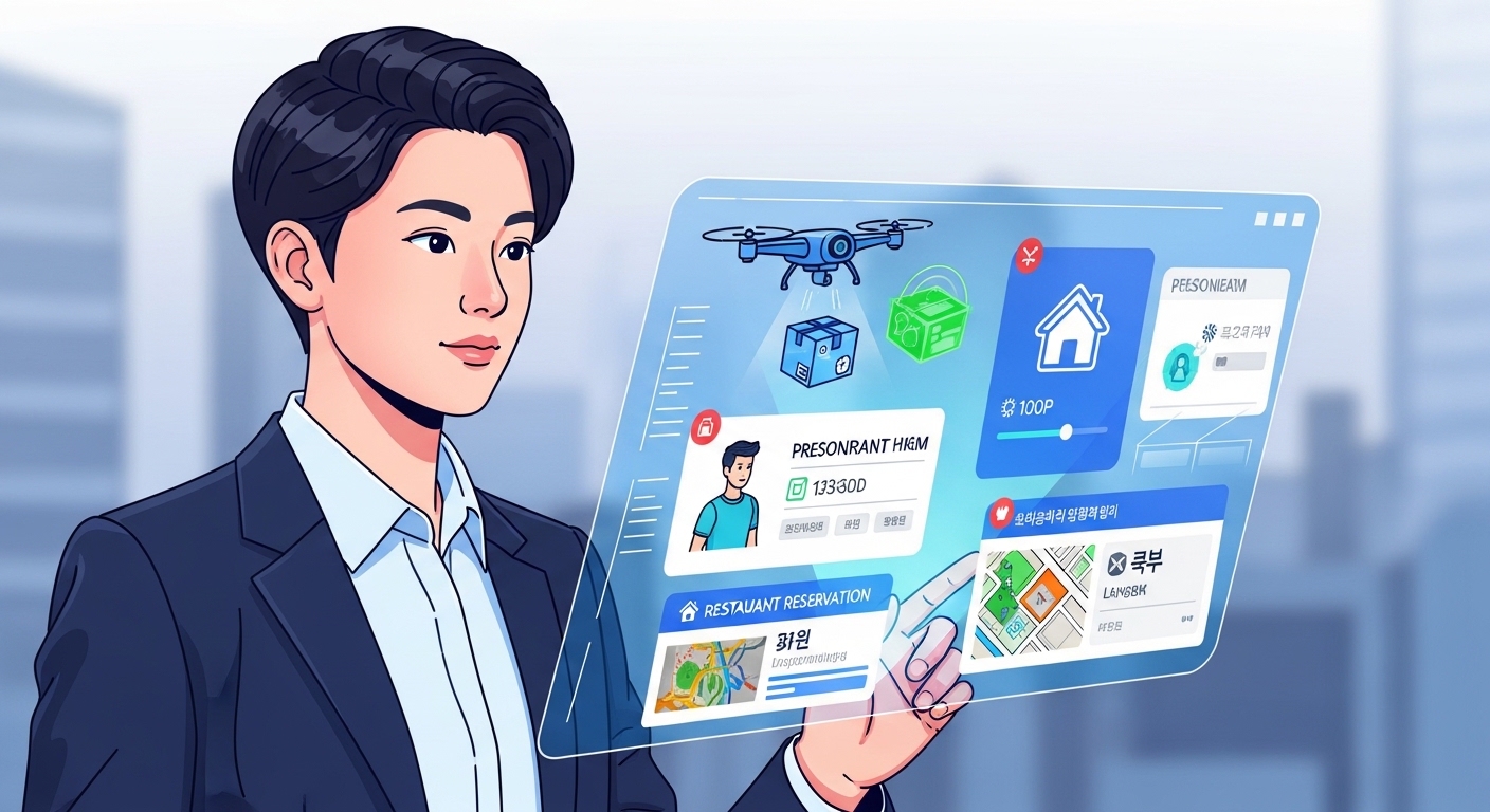 젊은 직장인이 AI 기반 앱에서 개인화된 알림을 받는 장면