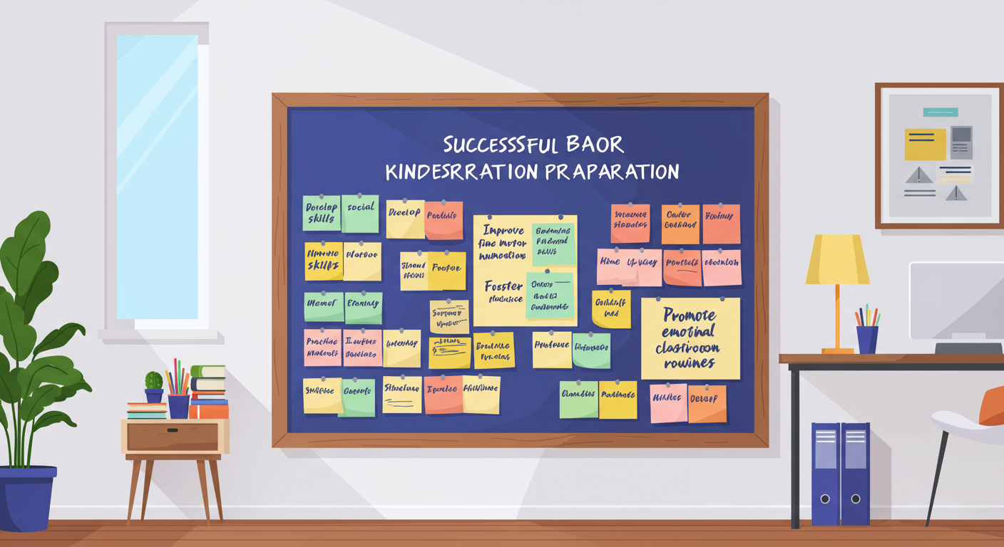 성공적인 입학 준비를 위한 체크포인트가 적힌 보드가 놓인 깔끔한 홈오피스