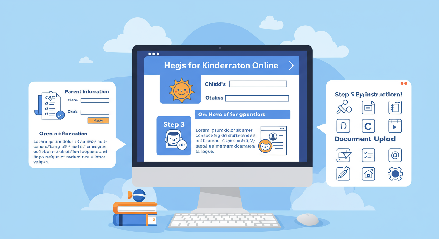 컴퓨터 화면에 표시된 단계별 온라인 등록 안내