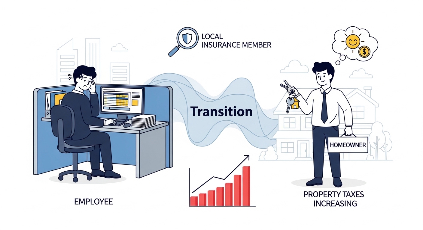 직장인에서 지역가입자로 변하면서 세금 부담이 늘어나는 모습