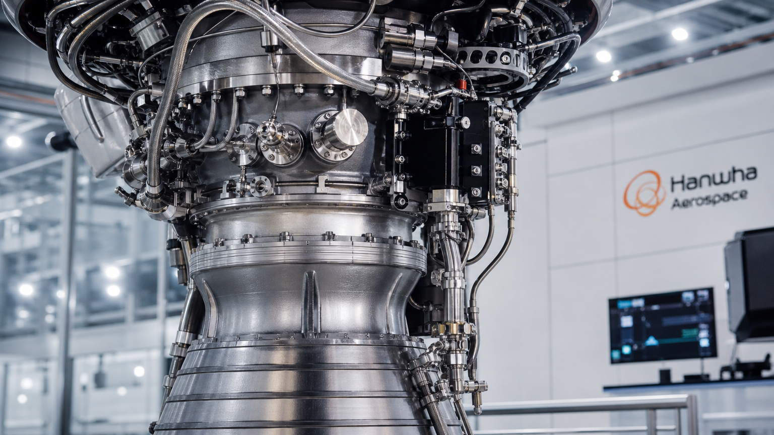 첨단 연구실 환경에서 정밀하게 설계된 로켓 엔진 부품 클로즈업
