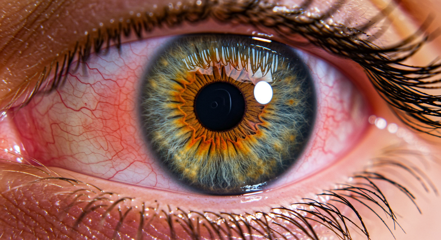 꽃가루 알레르기로 인해 충혈된 눈 클로즈업