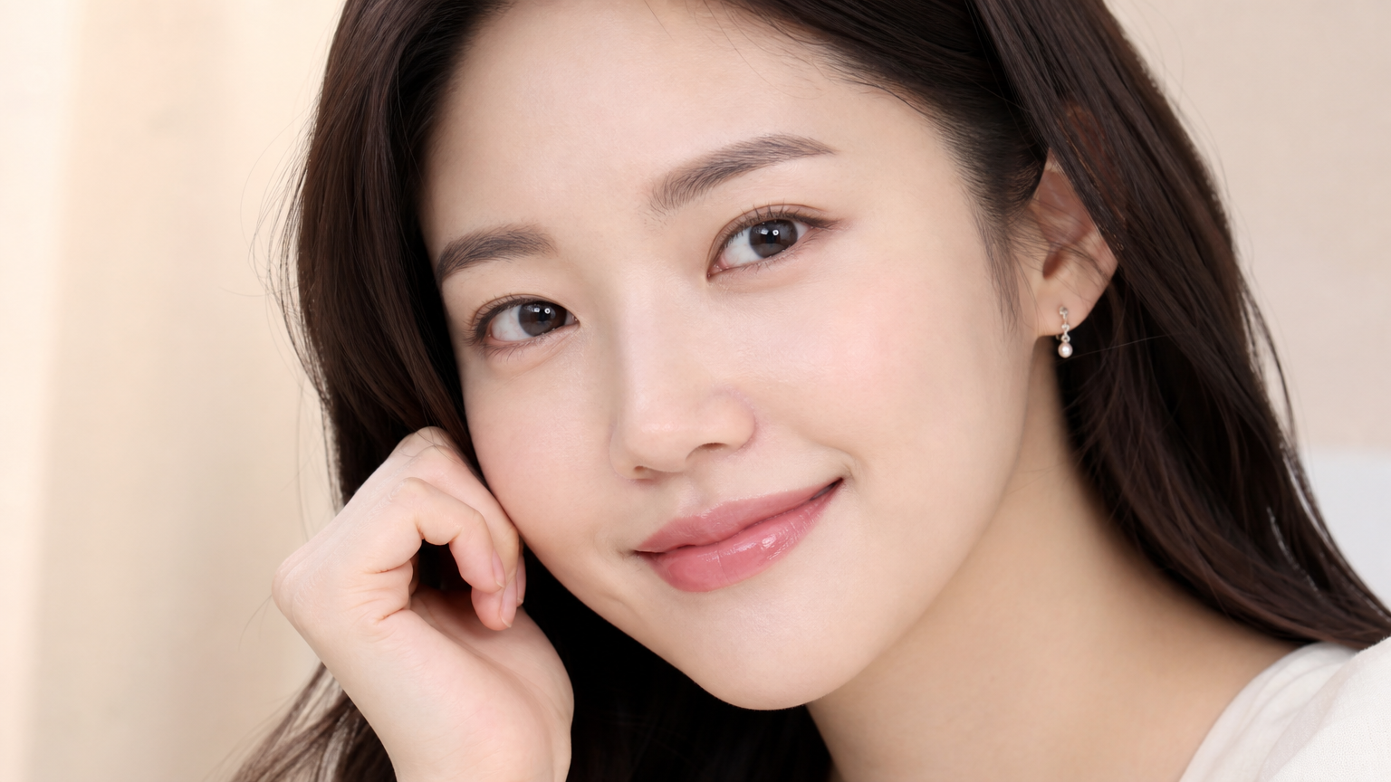 세련되고 자연스러운 반아치형 눈썹을 가진 현대 한국 여배우