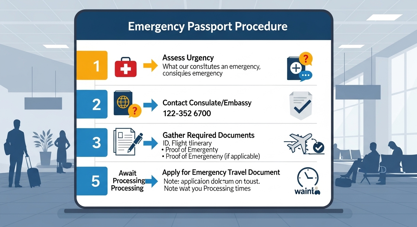 공항 내 여권 발급 절차 정보를 안내하는 게시판